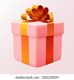rosafarbene Geschenkbox mit goldenem Band einzeln auf Weiß. Vektorgrafik