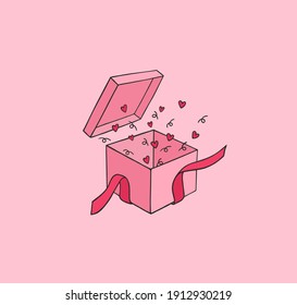 Pink present with hearts vector print. Happy valentines day