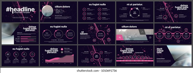 Pink Presentation templates elements on a black background. Vector infographics. Use in Presentation, flyer and leaflet, corporate report, marketing, advertising, annual report, banner.