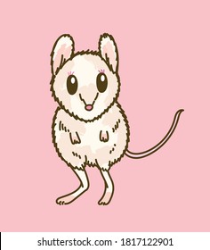 Pink pretty dunnart in cartoon style. Tiny rat standing on the floor in flat illustration vector art. 