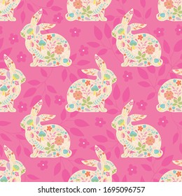 Pink Pretty Spring Easter Rabbits Vector Seamless Pattern