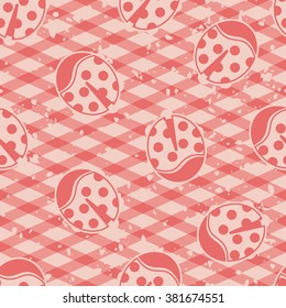 Pink pretty tablecloth with ladybugs. Seamless pattern