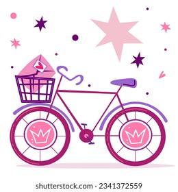 bicicleta princesa rosa en imagen vectorial de estilo barbie