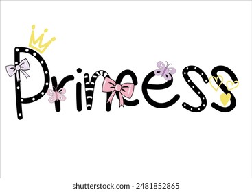 pink princess bow crown watercolor bird vector design hand drawn