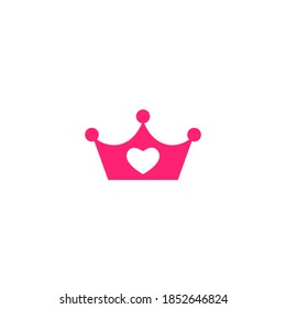 Pink princess crown with heart. Pink crown icon isolated on white. Royal, luxury, vip, first class sign. Winner award. Magic, fairytale girly symbol.  Vector simple illustration. 