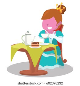 pink princess drinking tea and eating cake