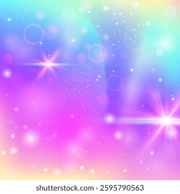 Pink Princess Hologram. Rainbow Background. Purple Fantasy Invitation. Fairytale Galaxy Mesh. Girl Pattern. Blue Cosmic Gradient. Magic Glitter. Stars Girl Pattern.