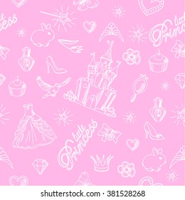 Pink princess seamless pattern for little girl design.