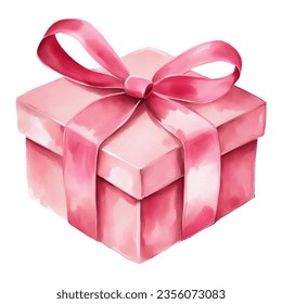 Pink Prize Box or Red Gift Box Isolated Hand Drawn Watercolor Painting Illustration