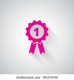 Pink Prize Ribbon web icon on light grey background