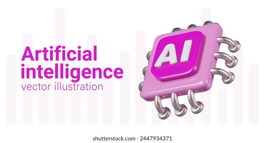 Pink processor with AI marking. Realistic vector illustration