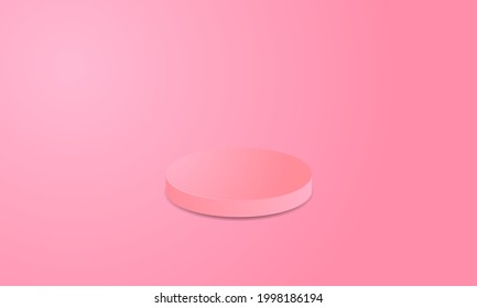 Pink product background stand or podium pedestal on empty display with pastel backdrops . minimal scene with geometrical forms . Cylinder podiums in soft pink background . 3d vector illustration .