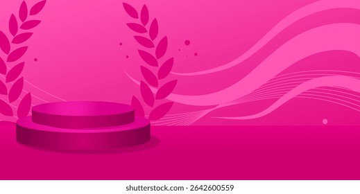pink product mockup scene with abstract background and laurel wreath – best product template banner – vector illustration