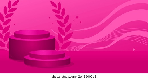 pink product mockup scene with abstract background and laurel wreath – best product template banner – vector illustration