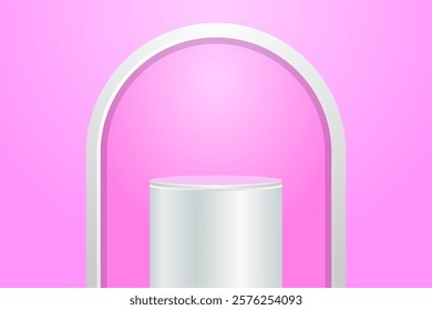pink product podium with door frame to display products with a feminine look