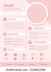 pink professional curriculum with personal details