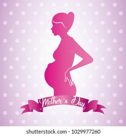 pink profile mom pregnant mothers day ribbon dots shiny background