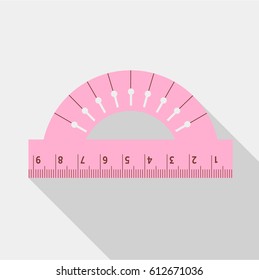 Pink protractor icon. Flat illustration of pink protractor vector icon for web