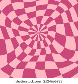 Pink psychedelic checkerboard pattern. Visually striking design featuring in pastel rose colors, trippy geometric shapes. Optical illusions, girly style, valentine day background vector for love card