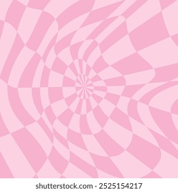 Pink psychedelic checkerboard pattern. Visually striking design featuring in pastel rose colors, trippy geometric shapes. Optical illusions, girly style, valentine day background vector for love card