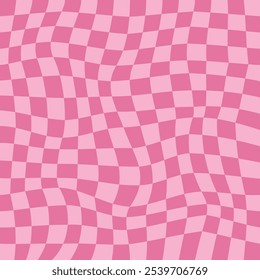 Patrón de tablero de ajedrez psicodélico rosa. Diseño visualmente llamativo con colores rosa pastel, Formas geométricas trippy. Ilusiones ópticas, estilo femenino, Vector de fondo del día de San Valentín para la tarjeta del amor