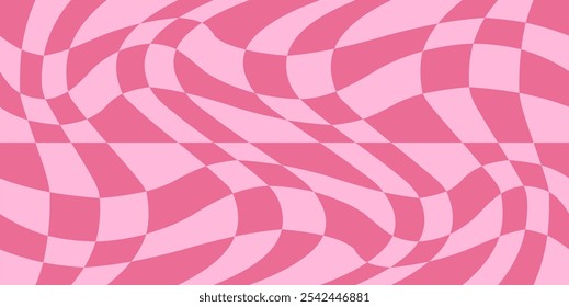 Patrón de tablero de ajedrez psicodélico rosa. Diseño visualmente llamativo con colores rosa pastel, Formas geométricas trippy. Ilusiones ópticas, estilo femenino, Vector de fondo del día de San Valentín para la tarjeta del amor