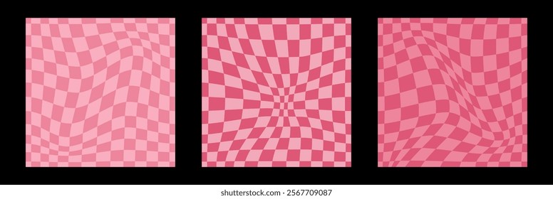 Pink psychedelic checkerboard pattern. Visually striking design featuring in pastel rose colors, trippy geometric shapes. Optical illusions, girly style, valentine day background vector for love card