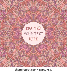 Pink psychedelic kaleidoscope mandala background. Vector illustration