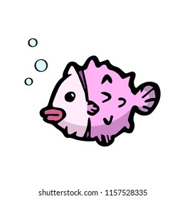 pink puffer fish cartoon object, vector doodle art