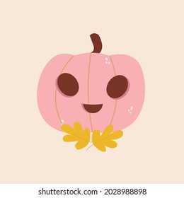 Pink pumpkin. Vector hand drawn illustration design. Design for helloween greeting cards, posters, banners. 