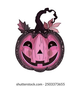 Rosa Kürbisse: Unheimlich. Fun Faces für ein fröhliches Halloween. Vektorgrafik.