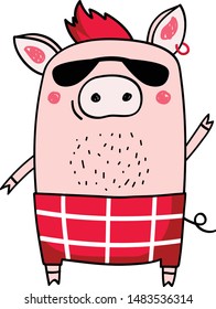 Pink punk pig with sunglasses