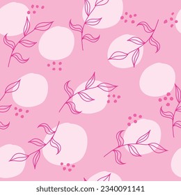 Pink puppet pattern with delicate twigs and circles.