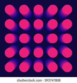 Pink purple 3d volume dots on dark blue background. Vector illustration 