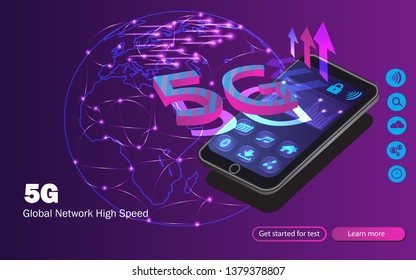 Pink Purple 5G wireless internet wifi connection.  Speed of network concept. Like and connection  