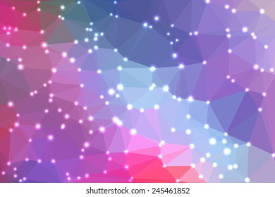 Pink and purple abstract geometric background consisting of colored triangles with lights in corners.