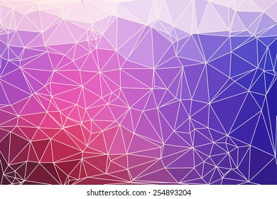 Pink and purple abstract geometric background consisting of colored triangles and light mesh.