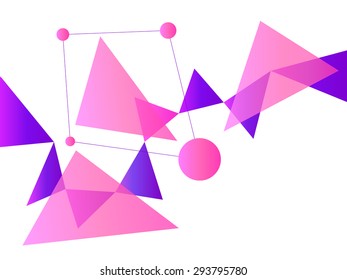 Pink and Purple Abstract Geometric Shape Vector Background with Spheres and Triangles on White
