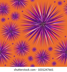 Pink and purple abstract stars on orange background Seamless pattern vector illustration