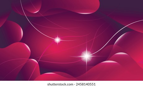 Pink purple abstract wallpaper. Flashes of light, intertwining wavy lines against a backdrop of overlapping abstract translucent shapes and mixing of colors. Vector.