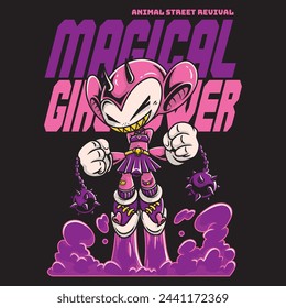 Pink Purple Alien Gurl with Rocket Shoes in Streetwear Cartoon Illustration