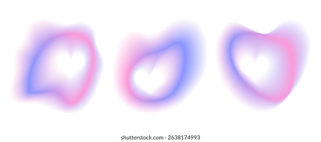 Pink and purple aura heart gradient frame. Abstract element with ombre effect for aesthetic Valentine design. Modern love paint pack for decoration. Minimal hologram fluid halo vector with neon brush.