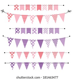 Pink and purple blank banner, bunting or swag templates for scrapbooking  parties, spring, Easter, baby showers and sales, on transparent background, in vector format