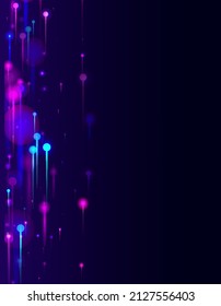 Pink Purple Blue Abstract Background. Artificial Intelligence Big Data Internet Futuristic Wallpaper. Neon Light Glow Particles. Network Technology Banner. Fiber Optics Social Science Light Pins.