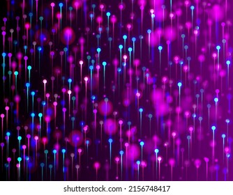 Pink Purple Blue Abstract Background. Bright Light Rays Elements. Network Technology Banner. Artificial Intelligence Big Data Internet Technology Wallpaper. Social Science Fiber Optics Light Pins.