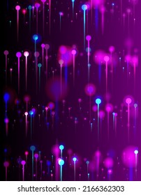 Pink Purple Blue Abstract Background. Neon Light Rays Elements. Artificial Intelligence Big Data Ethernet Technology Wallpaper. Network Scientific Banner. Social Science Fiber Optics Light Pins.