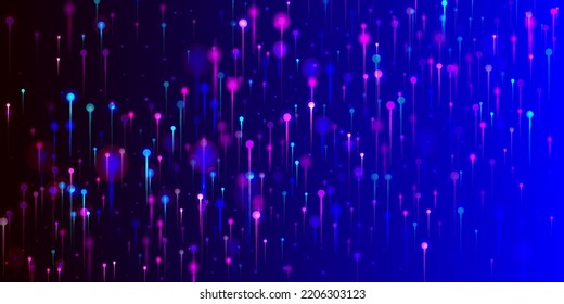 Pink Purple Blue Abstract Wallpaper. Bright Light Glow Particles. Network Scientific Banner. Big Data Artificial Intelligence Internet Futuristic Background. Social Science Fiber Optics Light Pins.