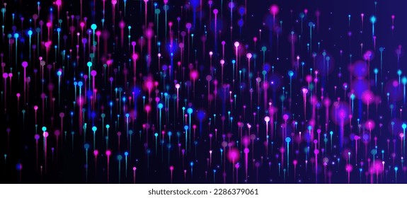 Pink Purple Blue Abstract Wallpaper. Vivid Light Pins Particles. Big Data Artificial Intelligence Ethernet Technology Background. Network Scientific Banner. Social Science Fiber Optics Light Pins.