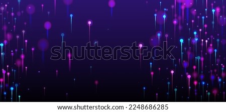 Pink Purple Blue Abstract Wallpaper. Network Scientific Banner. Big Data Artificial Intelligence Ethernet Technology Background. Bright Light Glow Elements. Fiber Optics Social Science Light Pins.