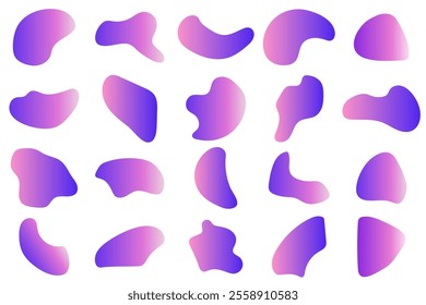 Pink purple blue gradient Liquid blob set.Fluid dynamical colored forms banner. Gradient abstract liquid shapes. Vector illustration.
